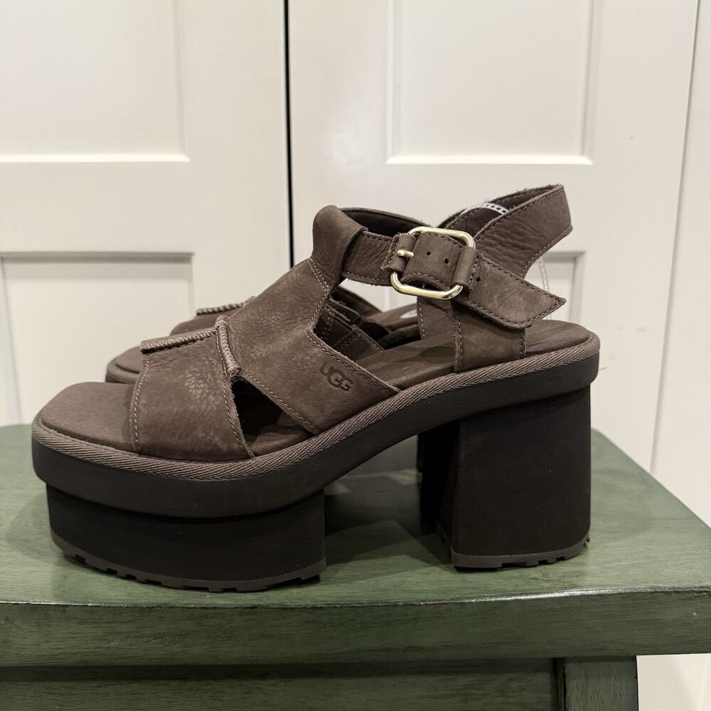New Ugg New Heights Platform T-Strap Sandal Brown Size 9.5 1168751